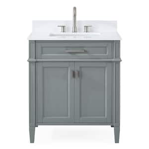 Durand 30 in. W x 22 in D. x 35 in. H White Quartz Vanity Top in Gray with White Rectangular Sink Vanity
