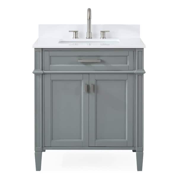 Benton Collection Durand 30 in. W x 22 in D. x 35 in. H White Quartz Vanity Top in Gray with White Rectangular Sink Vanity