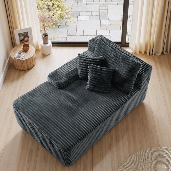 Gray Left Arm Facing Faux Rabbit Fur Polyester One Arm Sectional Chaise Lounge(Set of 1)