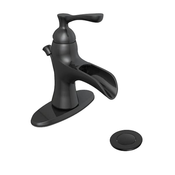 Glacier Bay Deveral Single-Handle Single-Hole Waterfall Bathroom Faucet in Matte Black
