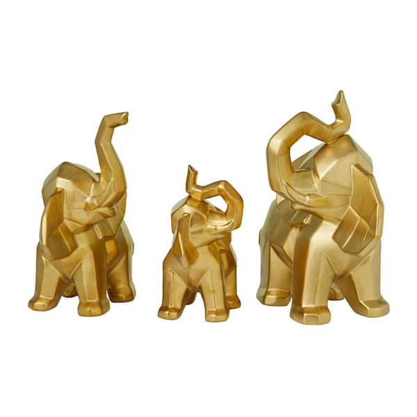 Gold Porcelain Elephant Sculpture (Set of 3)