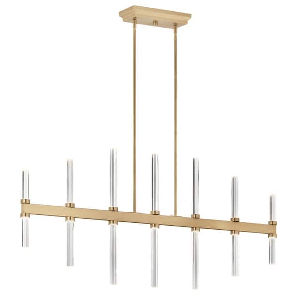 Sycara 48.25 in. 14-Light Integrated LED Champagne Bronze Modern Crystal Linear Chandelier for Dining Room