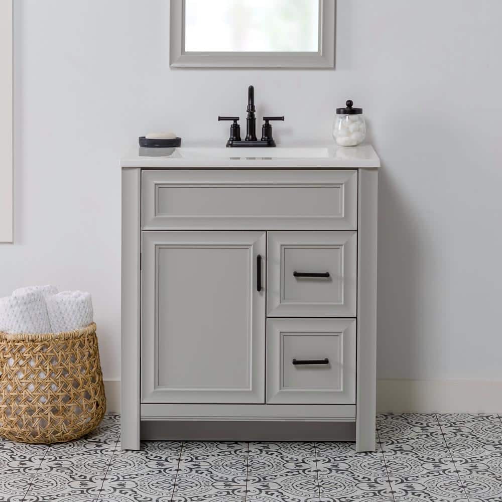 Glacier Bay Mavis 31 in. Single Sink Light Gray Bath Vanity with White ...