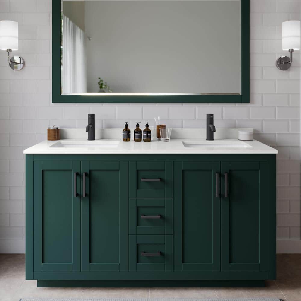 Miranda 60 in. W x 22 in. D x 33.75 in. H Double Bath Vanity in Green with White Quartz Top price history on PriceWatchPro