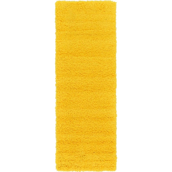 Unique Loom Solid Shag Tuscan Sun Yellow 6 ft. Runner Rug
