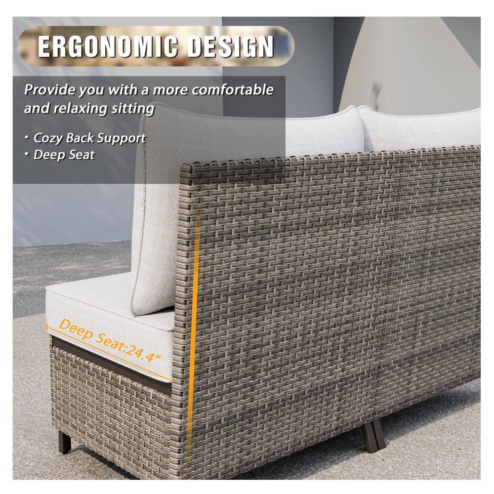 Beige and Brown Steel 7-Person Outdoor Sectional Sofa Set
