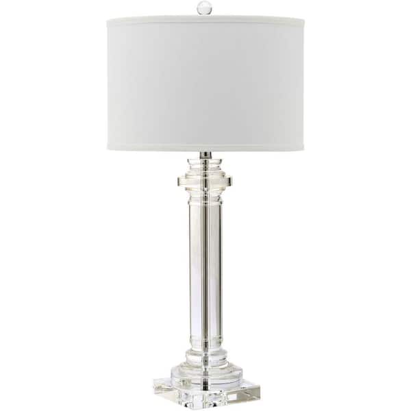 SAFAVIEH Nina 30 in. Clear Crystal Column Table Lamp with White Shade