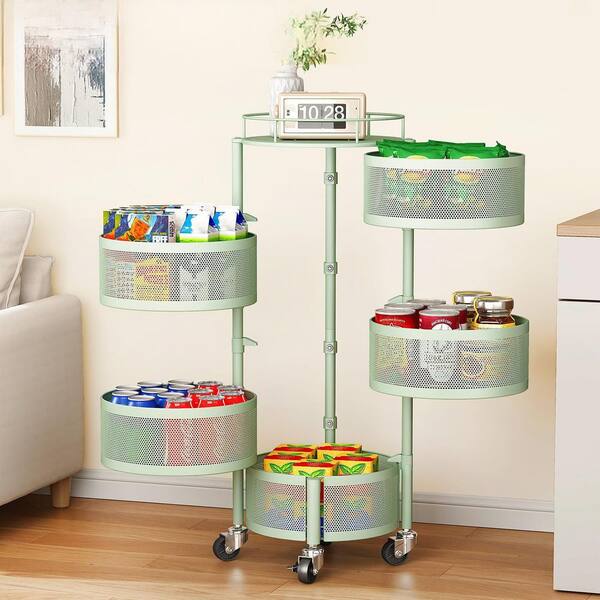 Numhew 5-Tier Green Rotating Storage Rack with 4 Swivel Casters