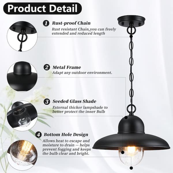 pasentel Farmhouse 9.75 in. 1-Light Black Outdoor Pendant Light