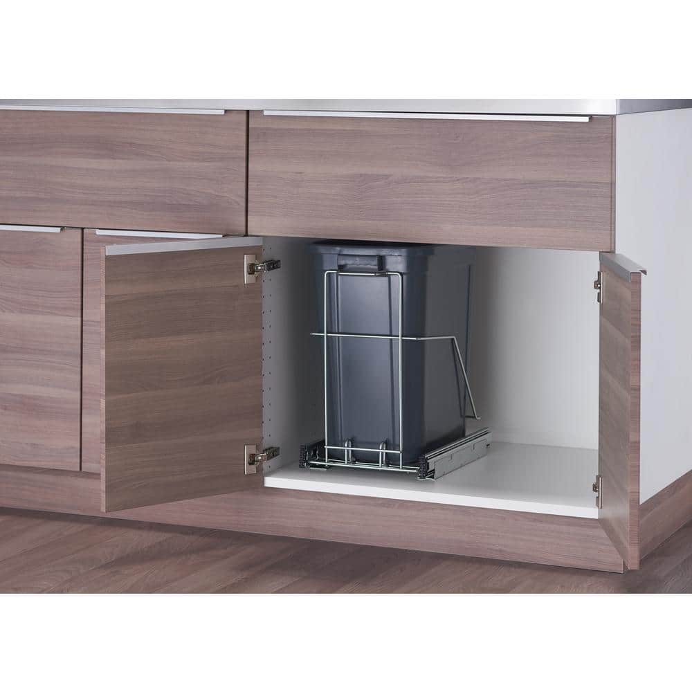 Black Plastic Pull-Out Trash Can with Metal Frame