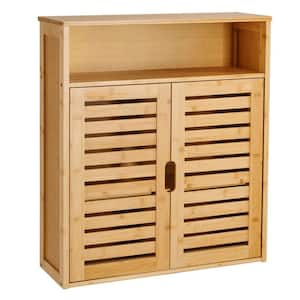 23.11 in. W x 8.07 in. D x 26.18 in. H Natural Bamboo Bathroom Wall Cabinet with Adjustable Shelf and Double Doors