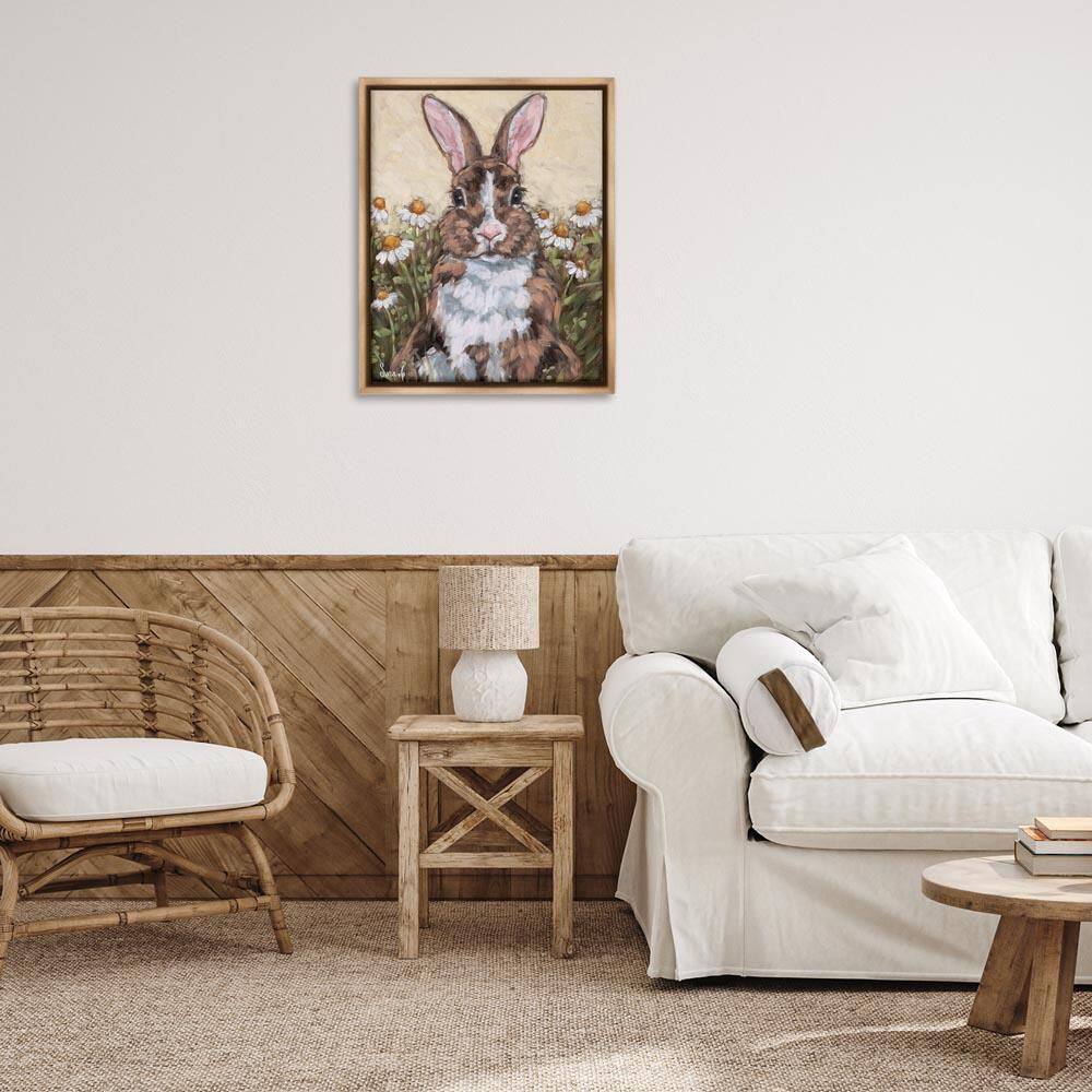 Rabbit Portrait with Daisies by Sara G. Designs Brown Floater Frame Animal Graphic Art Print 31 in. x 25 in. price history on PriceWatchPro