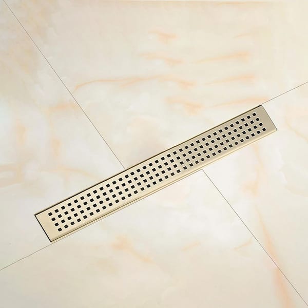 30 in. Linear Grid Shower Drain with Leveling Feet in Brushed Gold