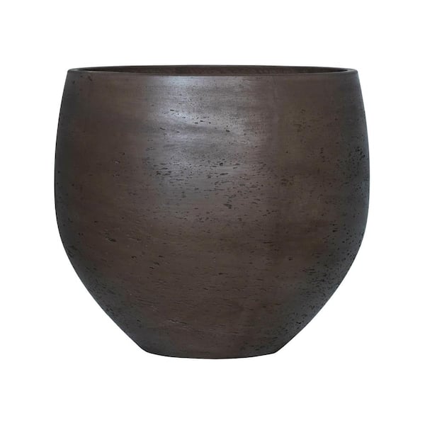PotteryPots 18.9 in L Round Chocolate Washed Fiberclay Indoor/Outdoor Medium Orb Planter, Plant Pots, Flower Pots, Modern Planter