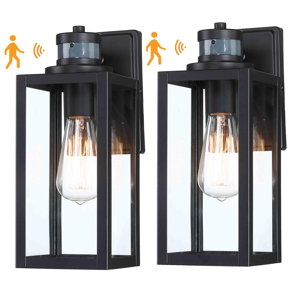 12 in. 1-Light Matte Black Motion Sensing Dusk to Dawn Outdoor Wall Lantern Sconce Sensor(2-Pack) price history on PriceWatchPro