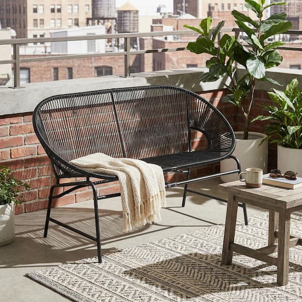 Noble House Condessa 52 in. 2-Person Black Faux Rattan Outdoor