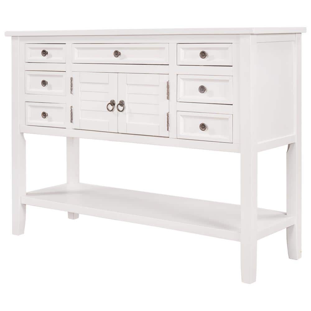 ATHMILE 45 in. White Modern Rectangle Wood Console Table with 7-Drawers ...