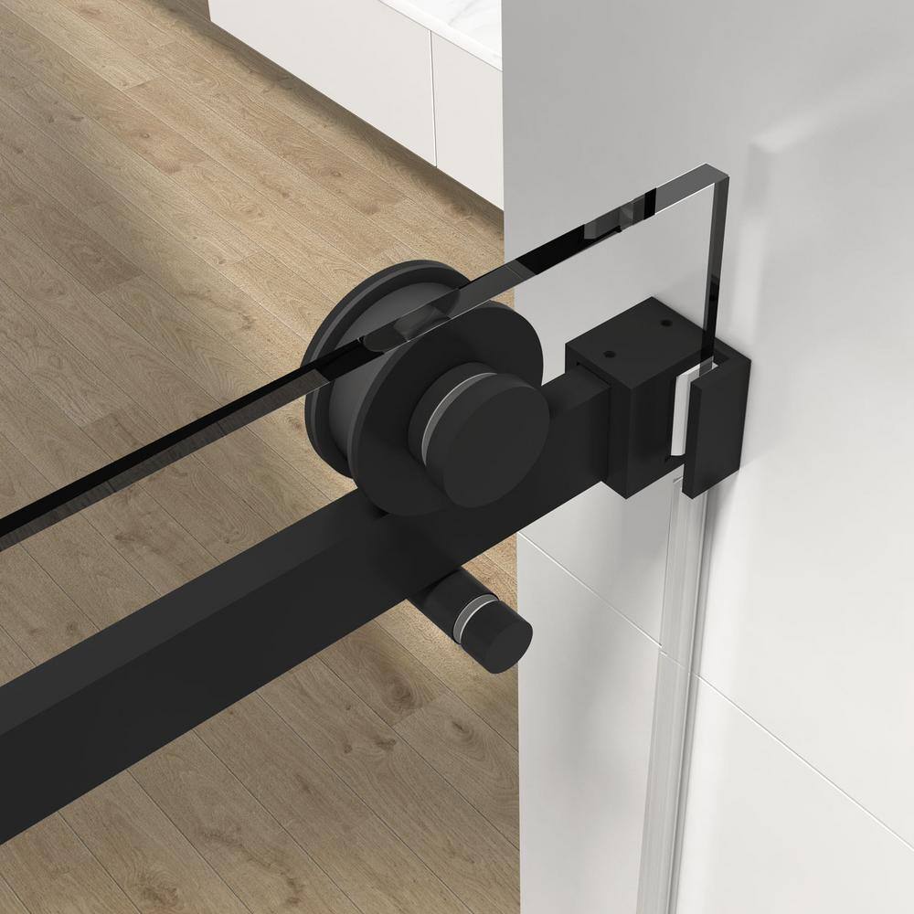 60'' Matte Black Frameless Sliding Shower Enclosure with Clear Glass