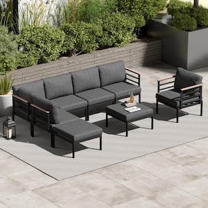 8-Piece Aluminum Leisure Outdoor Day Bed Sofa with Dark Gray Cushions