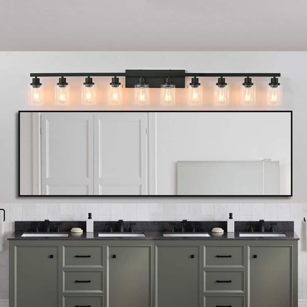 65 in. W 10-Light Vanity Light for Mirror Wall Sconce Black Fixture for Bathroom, E26, No Bulbs Included price history on PriceWatchPro