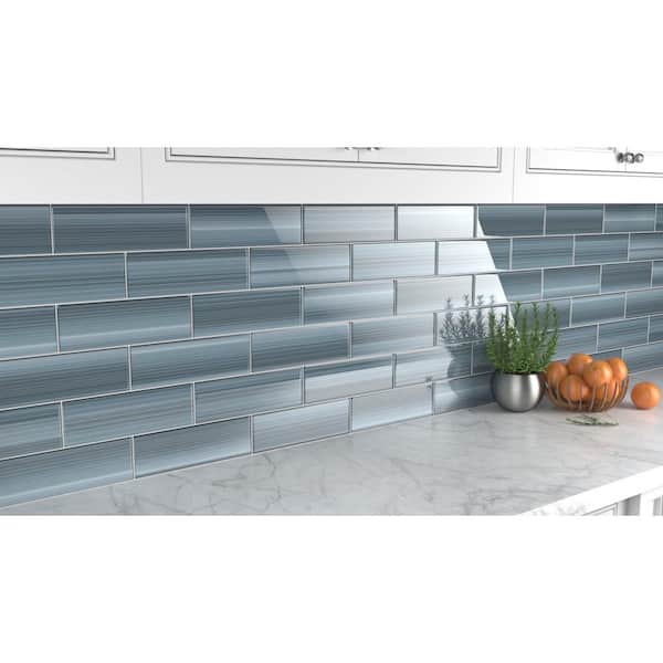 Deep Ocean 4 in. x 12 in. Glass Tile for Kitchen Backsplash and Showers (10 sq. ft./per Box)
