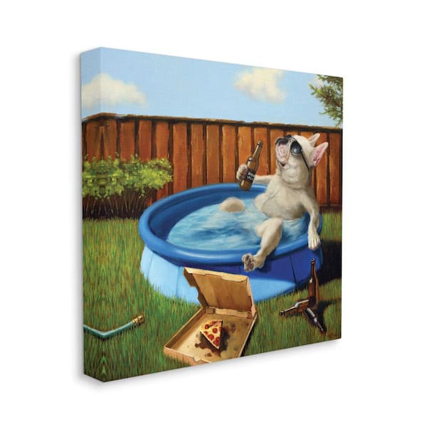 Stupell Industries "French Bulldog Drinking Summer Pool Pet Humor" by Lucia Heffernan Unframed Animal Canvas Wall Art Print 36 in. x 36 in.