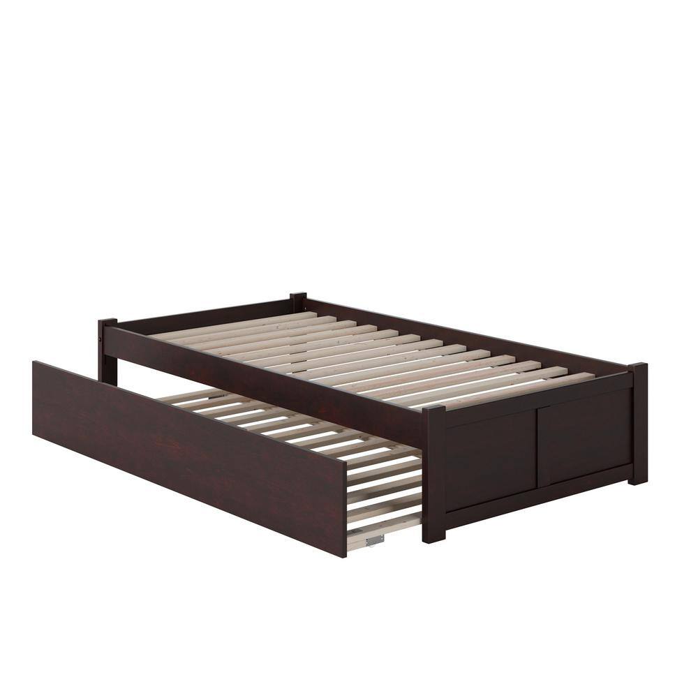 Espresso Twin Wood Platform Bed with Trundle and Slats
