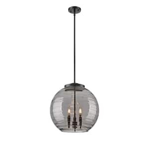 Athens Deco Swirl 180-Watt 3-Light Matte Black Shaded Mini Pendant Light with Tinted Glass Shade