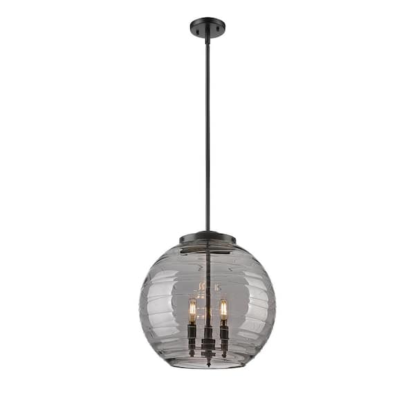 Athens Deco Swirl 180-Watt 3-Light Matte Black Shaded Mini Pendant Light with Tinted Glass Shade