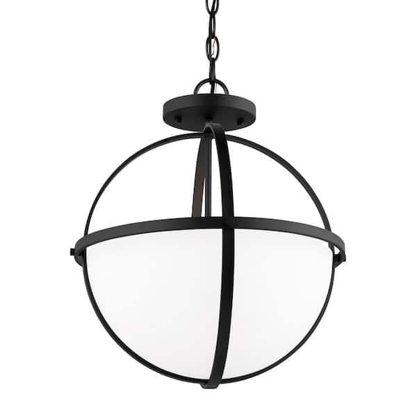 Generation Lighting - Alturas 3-Light Midnight Black Hanging Pendant with Etched White Glass Shades