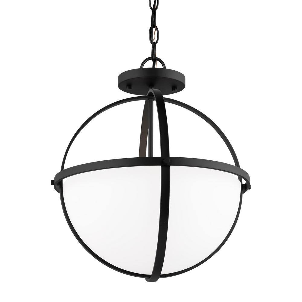 Alturas Contemporary Midnight Black 3-Light Globe Pendant with Etched Glass