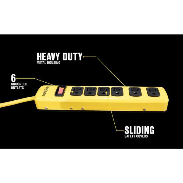 Yellow Jacket 6 Ft 6 Outlet Metal Heavy Duty Power Strip With On Off Switch 5139n The Home Depot