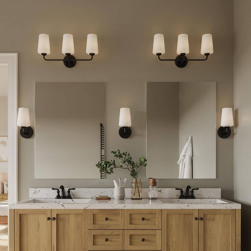 Celino 5 in. 1-Light Black Bathroom Wall Sconce Light with White Glass Shade price history on PriceWatchPro