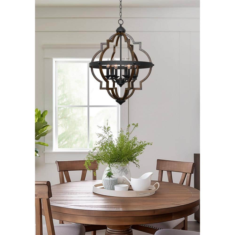 Capistrano 28" Walnut and Black Farmhouse Chandelier