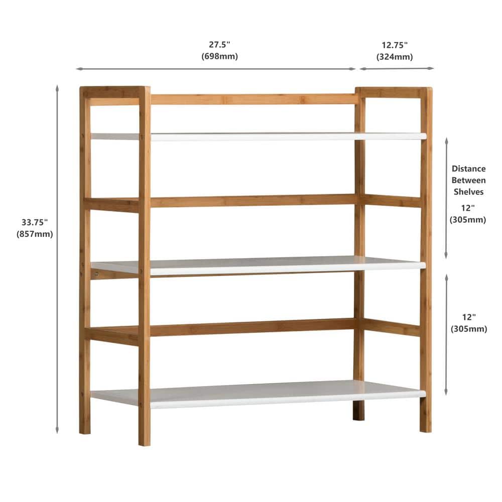 White Bamboo Frame Stackable 3-Tier Bookshelf