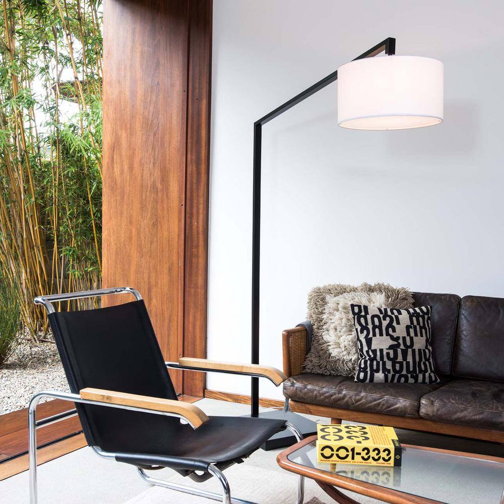 Matte Black Arc Floor Lamp with Marble Base - 75" Height