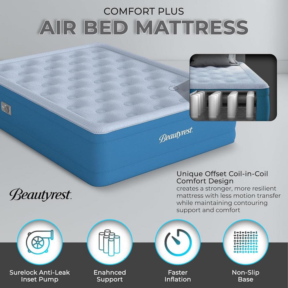 Beautyrest Twin Blue Vinyl 17" Raised Air Mattress with Built-in Pump