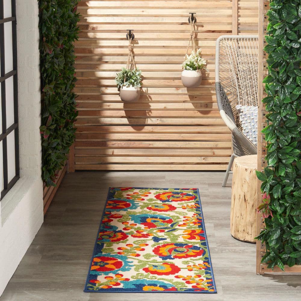 Multicolor Floral Synthetic Runner Rug, 2' x 6'