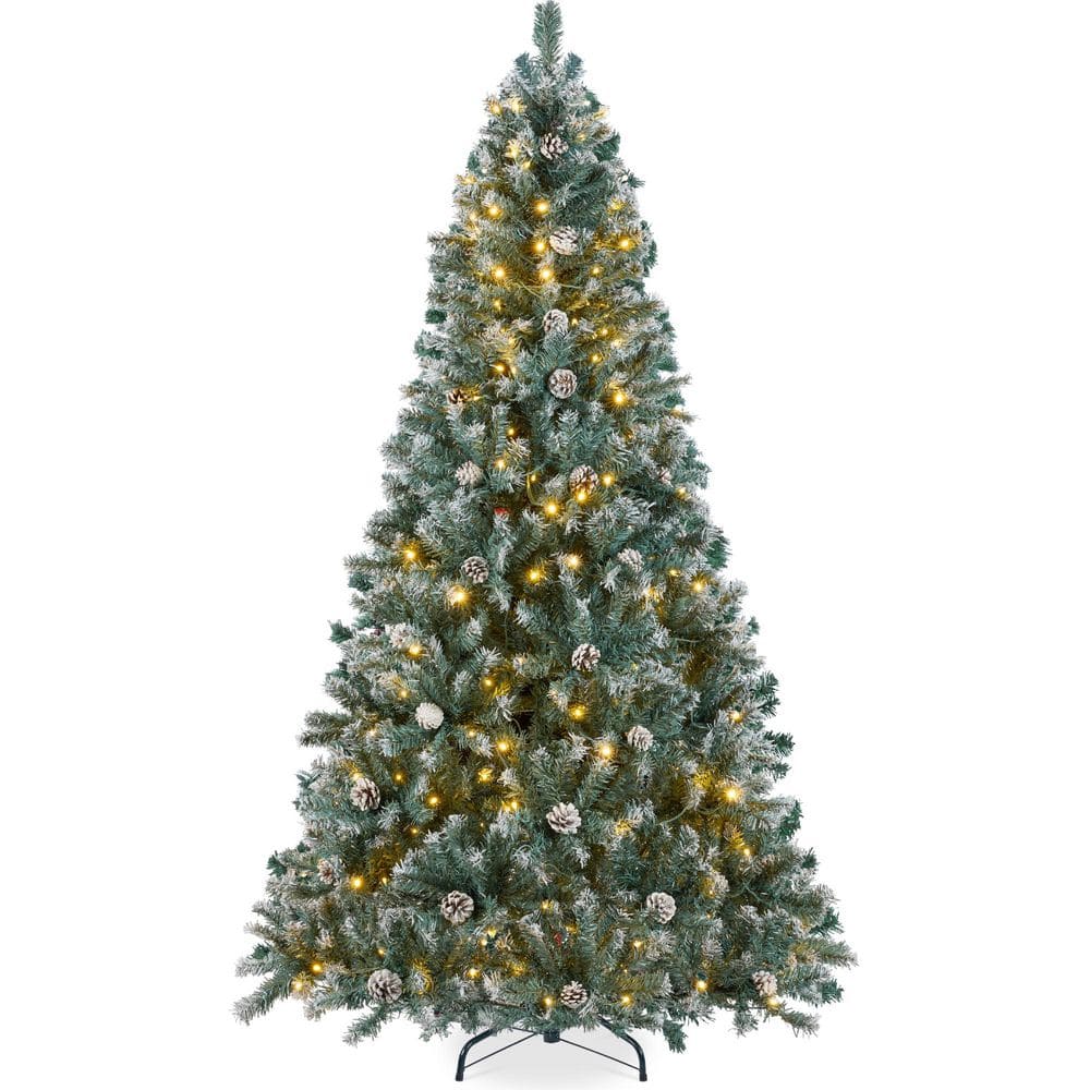 6.5 ft. Pre-Lit Frosted Blue Spruce Holiday Christmas Tree with Pinecones, Lights, and Metal Base price history on PriceWatchPro