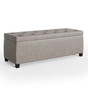 Hamilton 48 in. Wide Transitional Rectangle Storage Ottoman in Distressed Grey Faux Leather