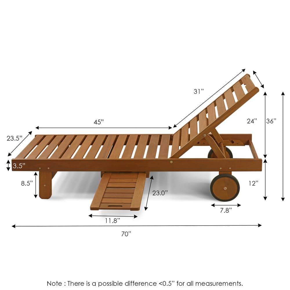 Tioman Natural Brown Hardwood Outdoor Chaise Lounger with Tray