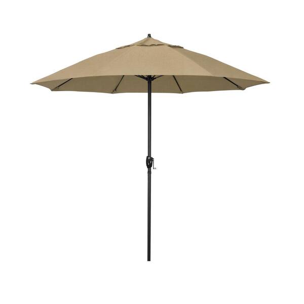 California Umbrella 7.5 ft. Black Aluminum Market Patio Umbrella Fiberglass Ribs and Auto Tilt in Heather Beige Sunbrella