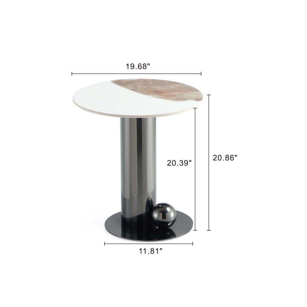 Modern Black and White Sintered Stone Round Accent Table