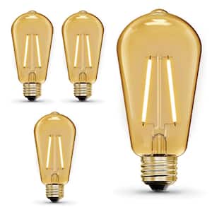 25-Watt Equivalent ST19 Dimmable Straight Filament Amber Glass E26 Vintage Edison LED Light Bulb, Warm White (4-Pack)