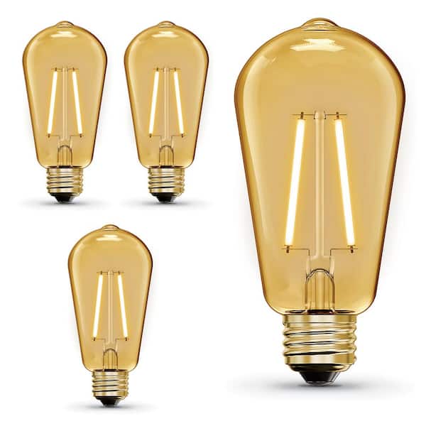 Feit Electric 25-Watt Equivalent ST19 Dimmable Straight Filament Amber Glass E26 Vintage Edison LED Light Bulb, Warm White (4-Pack)