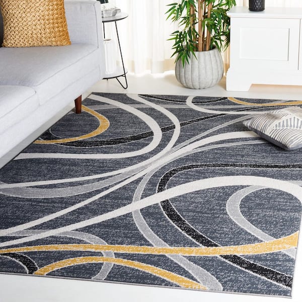 Odyssey 7 ft. x 7 ft. Black/Gray Gold Abstract Swirls Square Area Rug