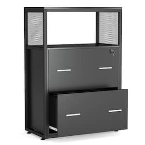 Atencio Black File Cabinet with Lock Lateral Filing Cabinet Letter/Legal/A4 Size
