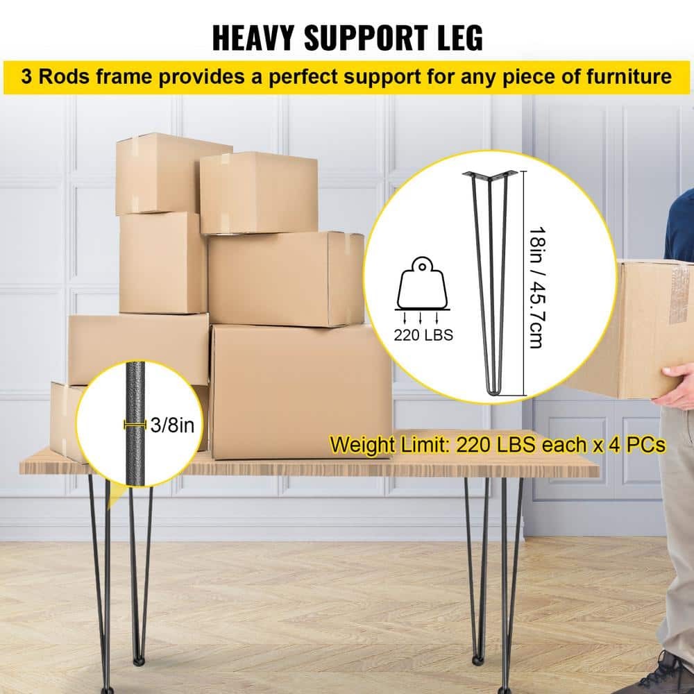 18" Black Carbon Steel Hairpin Table Legs Set of 4
