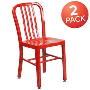 Metal Outdoor Dining Chair in Red (Set of 2)