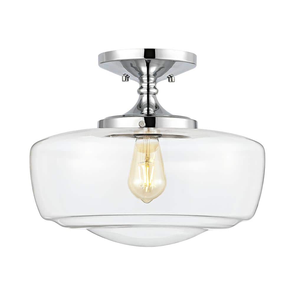 Marfa 14" Chrome and Glass Farmhouse Flush Mount Light